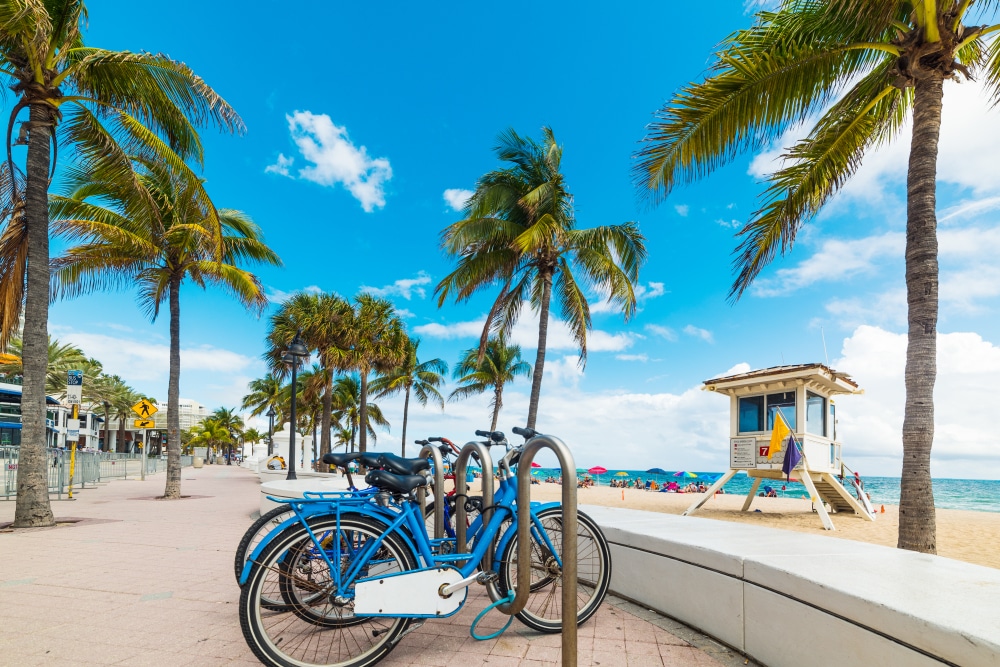 Bicycles,Parked,On,Fort,Lauderdale,Seafront.,Southnern,Florida,,Usa